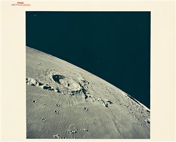 (NASA) Group of 24 color photographs, including the iconic image by Neil Armstrong of Buzz Aldrin walking on the moon, the Earthrise, a